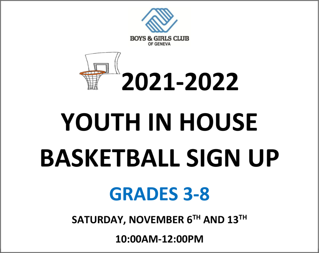 2021-2022 Youth In House Basketball Sign Up Grades 3-8